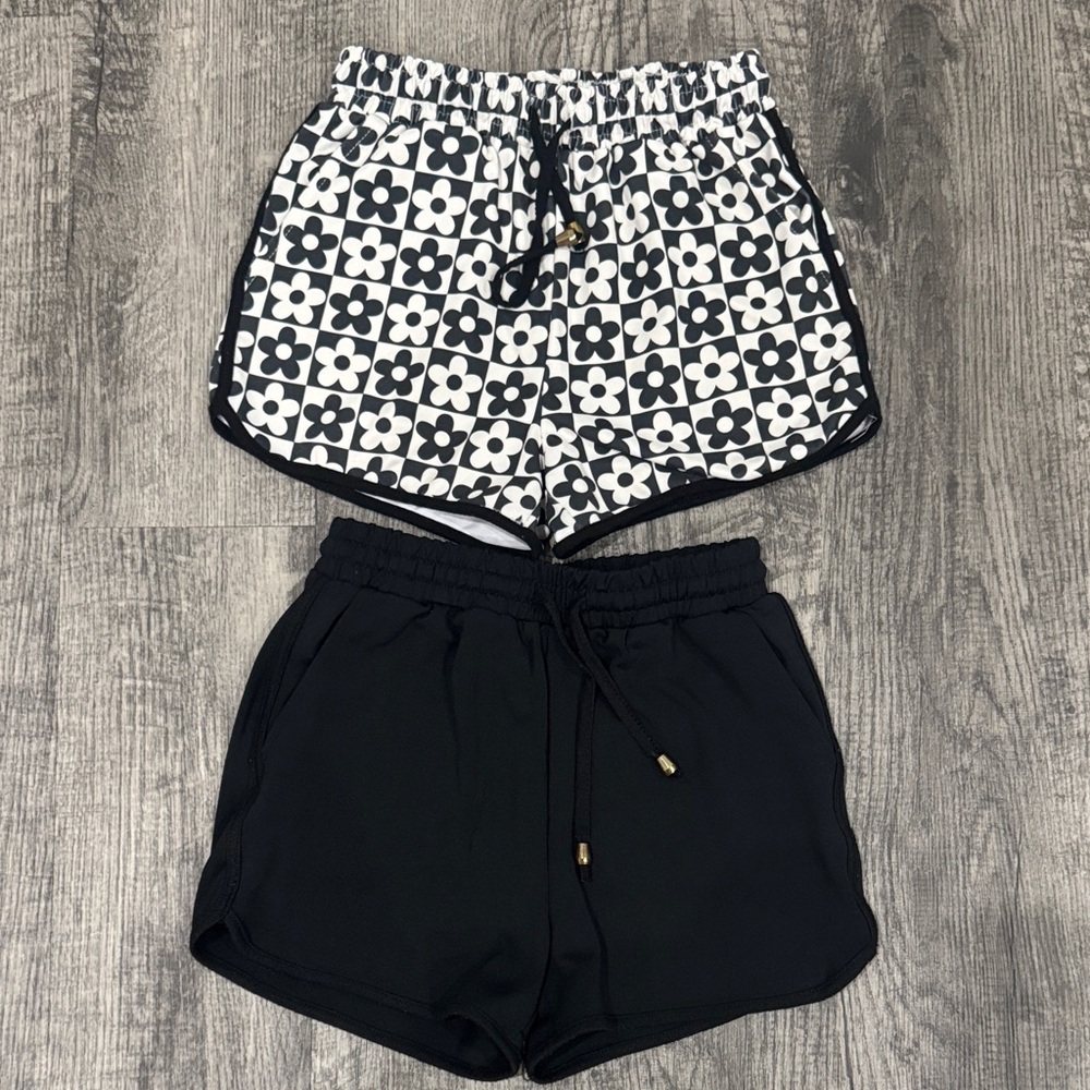 Floral and Solid Black Kid’s Shorts